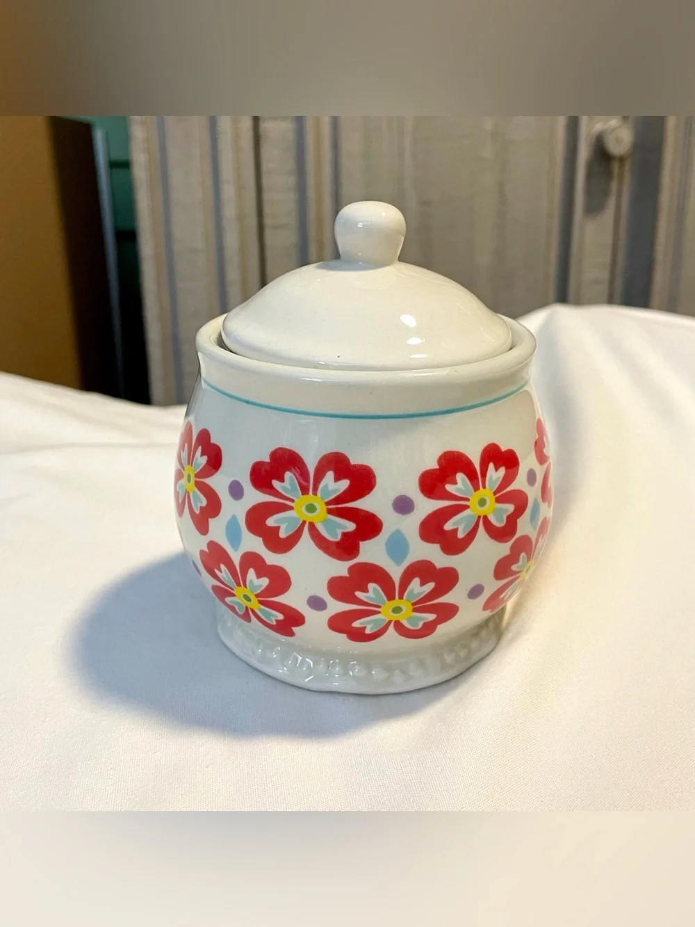 *VTG* Pioneer Woman Sugar Bowl w/Lid-Floral Stoneware Dish-Retro/Vintage/Ceramic